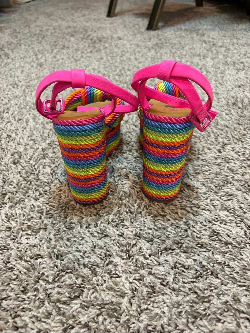 Gianni Bini Rainbow Rope Wedge Sandals in Hot Pink and Multi